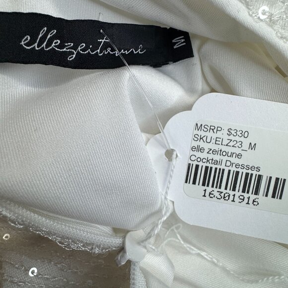 Elle Zeitoune M White Sequin Long Sleeve Alex Mini Dress Party NWT MSRP $330 - Picture 5 of 8